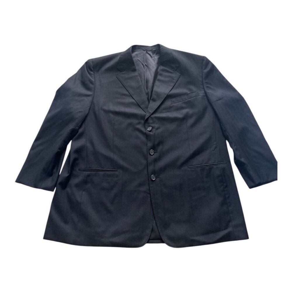 Size XXL David G. Cotugno Mens 2 Button Silk Wool Blazer Jacket Black Stripes - Picture 3 of 12